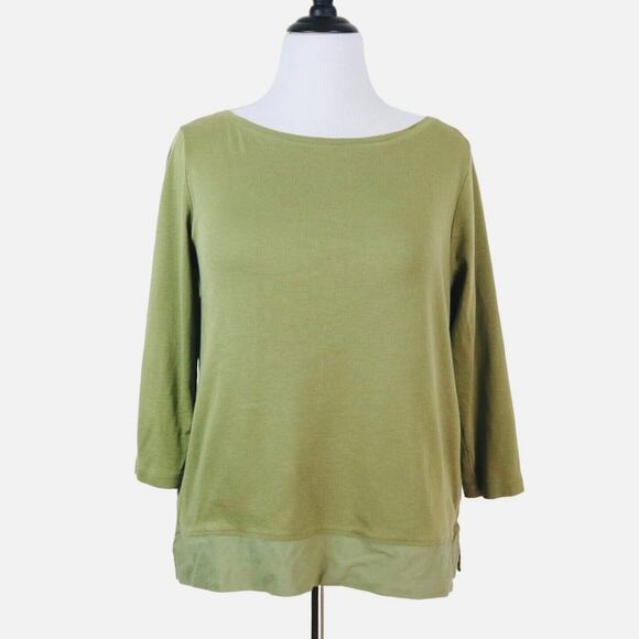 J Jill Size M Pima Cotton Boat Neck T-Shirt Two Texture Olive Green - Picture 2 of 9